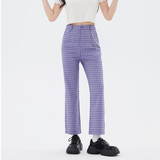 high-waist flare pants in dark purple, view 2 - MRSLM
