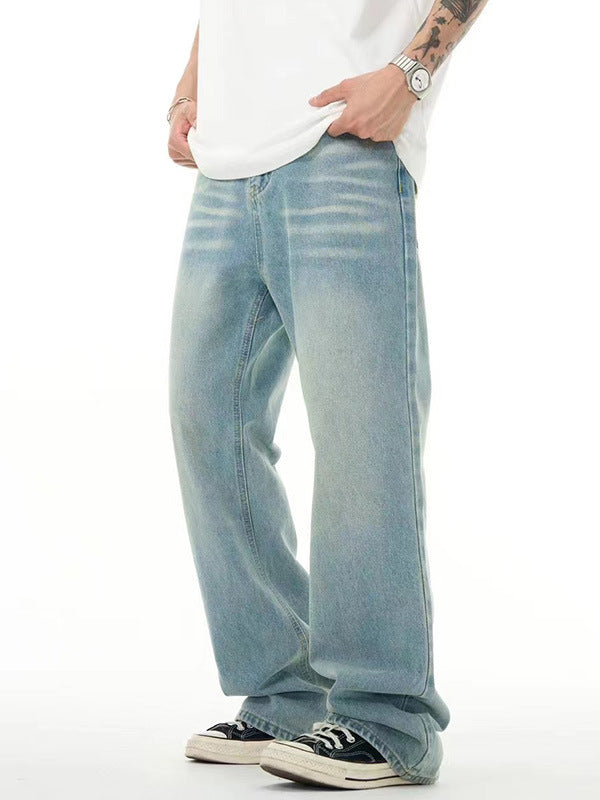 light blue washed loose straight wide leg jeans, view 6 - MRSLM