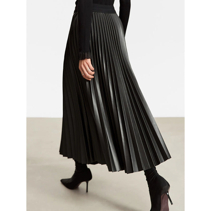 pleated A-line PU leather skirt, view 7 - MRSLM