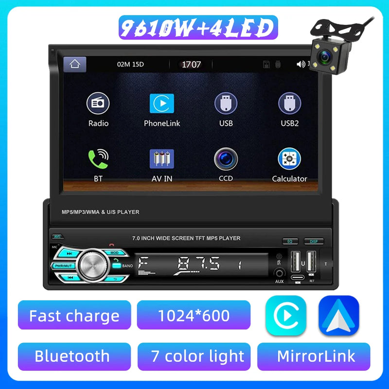 7 inch retractable touchscreen car stereo, view 3 - MRSLM