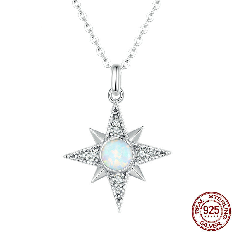 S925 Silver Star Opal Necklace Female