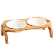elevated bamboo double cat and dog bowls, view 5 - MRSLM
