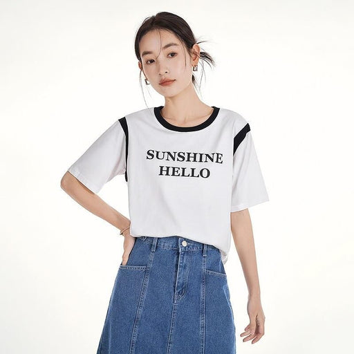 short sleeve O-neck letter print tee, view 2 - MRSLM