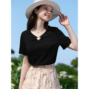 V-neck hollow-out T-shirt, view 3 - MRSLM