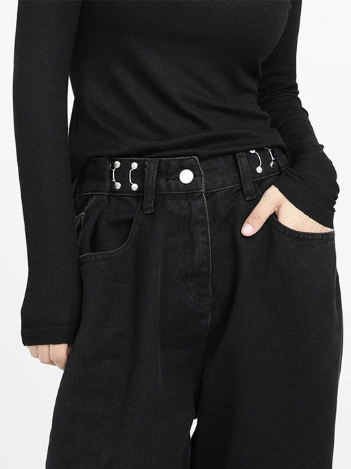 High waist black wide-leg jeans, view 2 - MRSLM