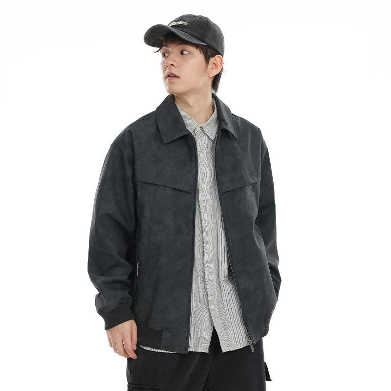 retro distressed PU leather coat, view 2 - MRSLM