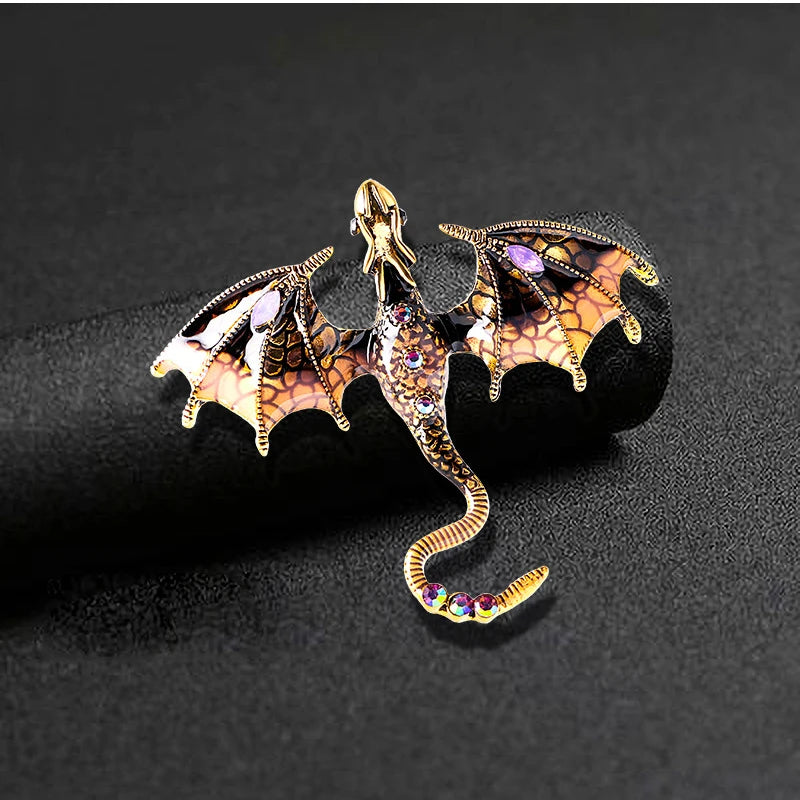 vintage enamel flying dragon brooch, view 10 - MRSLM