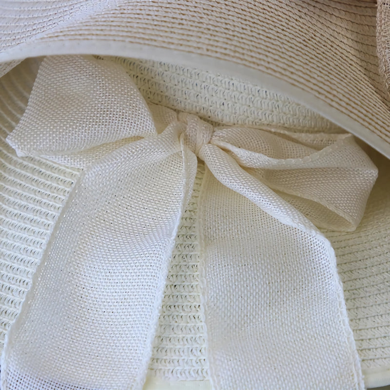 Wide brim straw hat with bowknot, view 9 - MRSLM