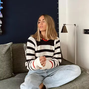Women's lace-up striped plaid sweater, view 4 - MRSLM
