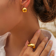 gold plated cutout drop earrings, view 9 - MRSLM
