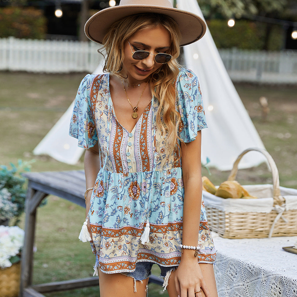 Fashion Women's Wear Bohemian Casual Vacation Style Top