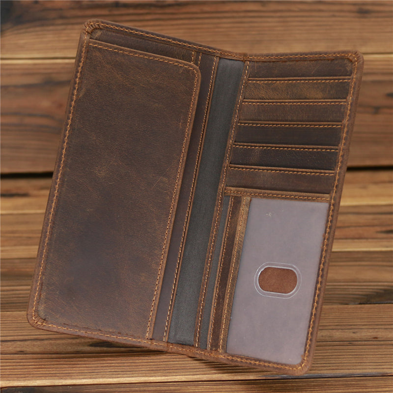 Men's crazy horse leather long wallet, view 5 - MRSLM