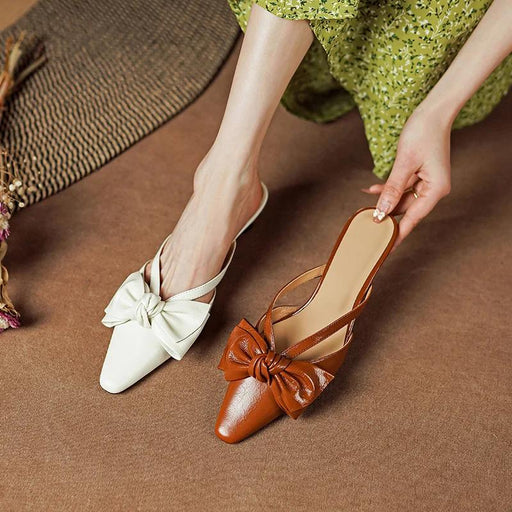 elegant leather mules with bowknot - MRSLM