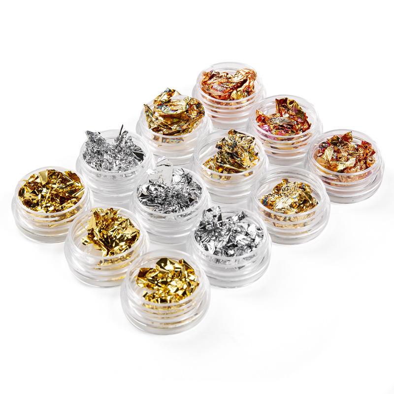 12 pot gold silver nail art glitter foil set, view 6 - MRSLM