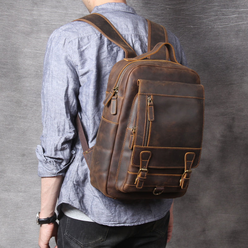 retro leather backpack, view 4 - MRSLM