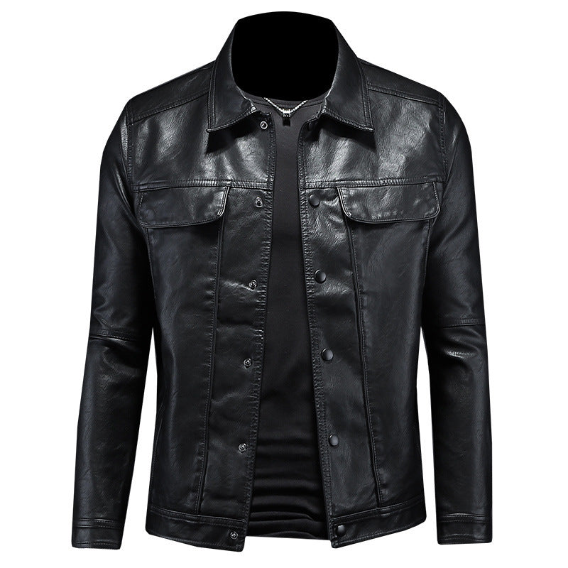 men's lapel pu leather coat, view 5 - MRSLM