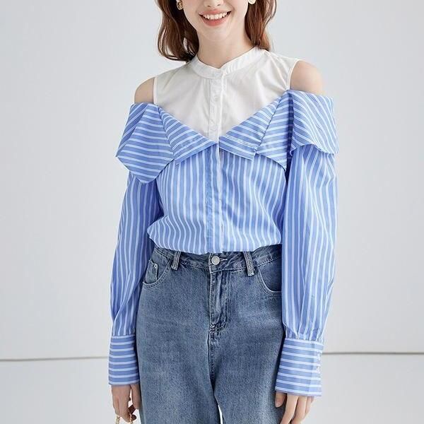 striped off-shoulder blouse - MRSLM