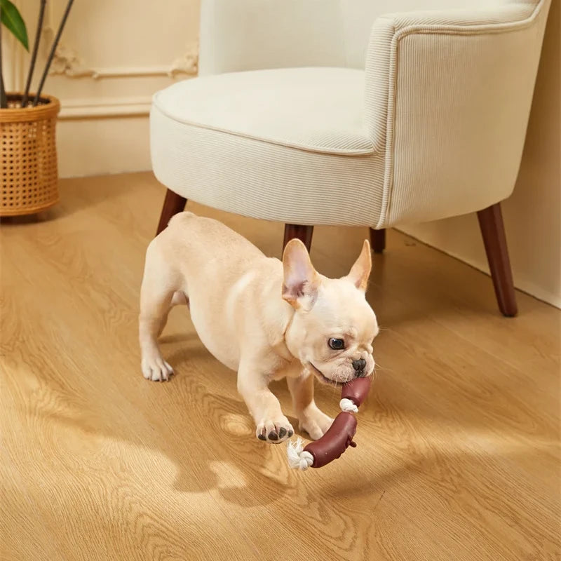 cotton rope vinyl sausage dog chew toy, view 2 - MRSLM
