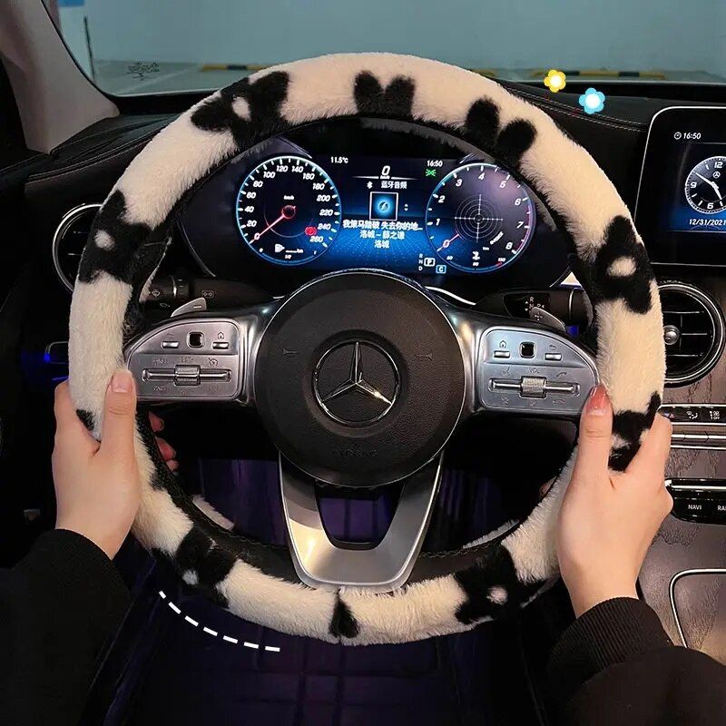 Plush winter car steering wheel cover, view 3 - MRSLM