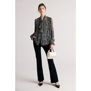 black printed silk blouse with bow collar, view 10 - MRSLM