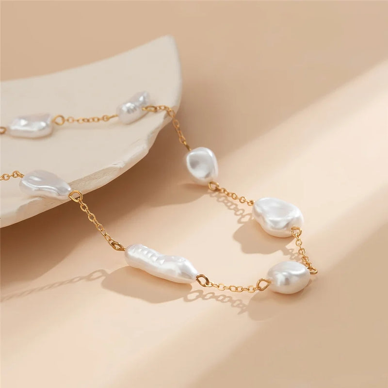pearl clavicle chain necklace, view 5 - MRSLM