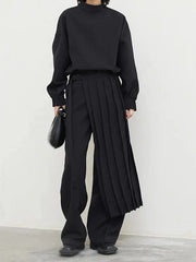 pleated sweatshirt wide leg pants set, view 3 - MRSLM