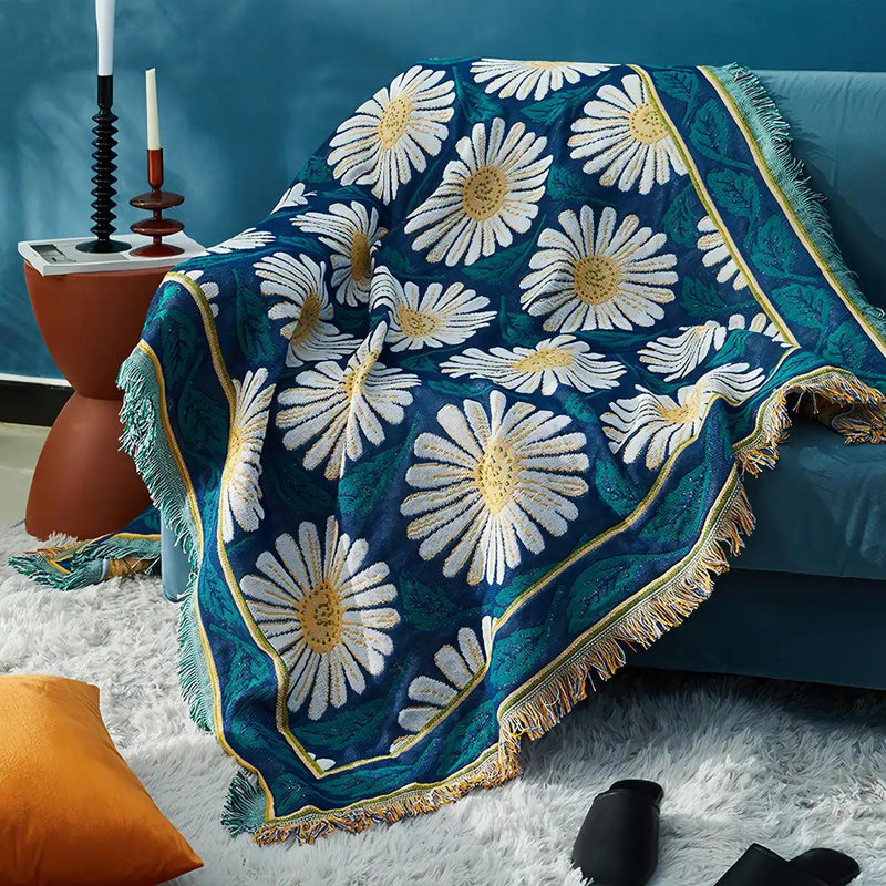 retro jacquard boho cotton linen sofa blanket, view 5 - MRSLM