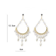 Gold chandelier pearl drop earrings, view 4 - MRSLM
