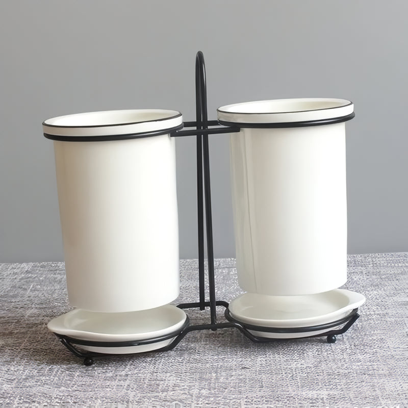 Ceramic chopsticks and utensil storage set, view 3 - MRSLM