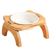 elevated bamboo double cat and dog bowls, view 2 - MRSLM