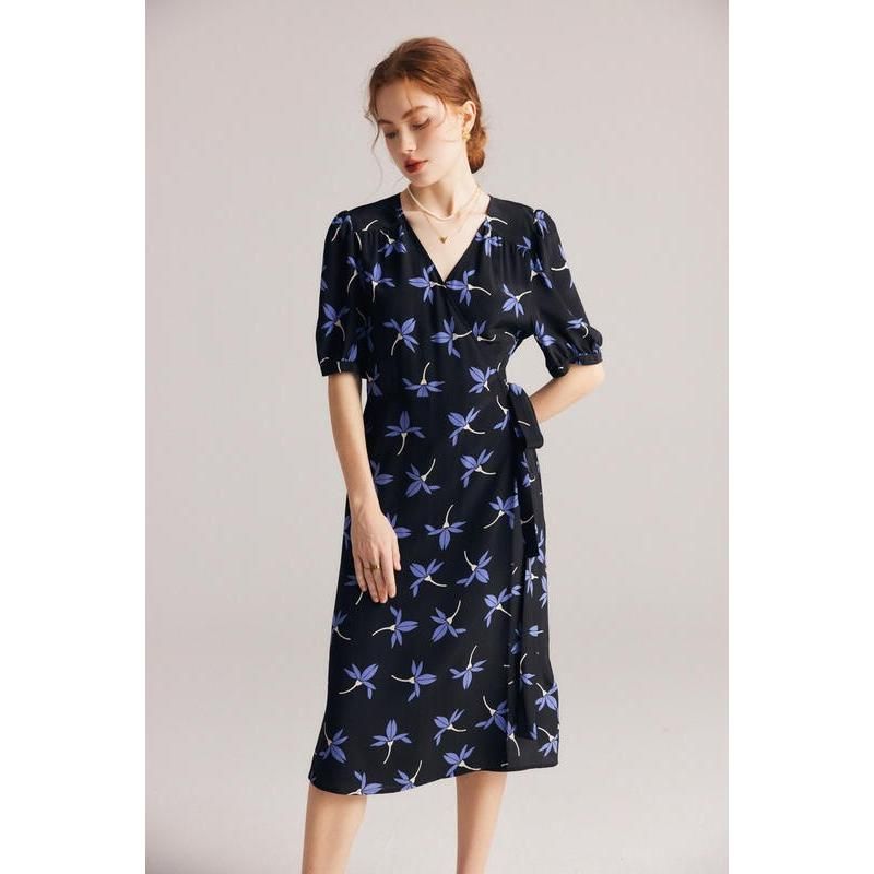 floral silk crepe de chine dress, view 2 - MRSLM