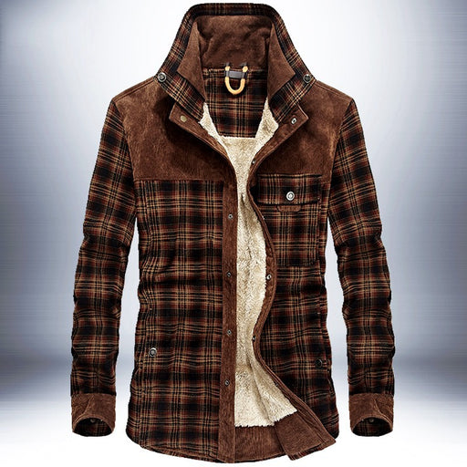 Men's fleece-lined cotton plaid jacket - MRSLM