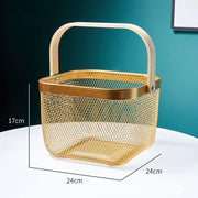 iron fruit basket with bamboo handle, view 2 - MRSLM