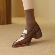 women's leather square heel pumps, view 4 - MRSLM
