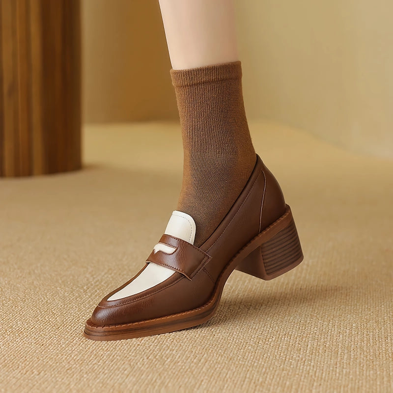 women's leather square heel pumps, view 4 - MRSLM