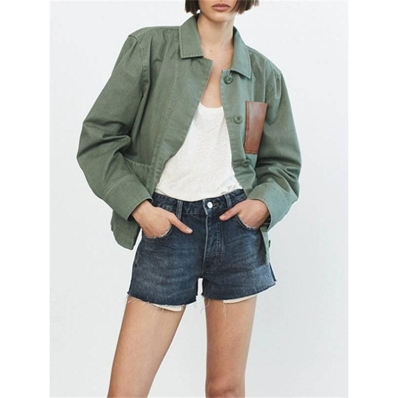 retro green cotton autumn jacket, view 4 - MRSLM
