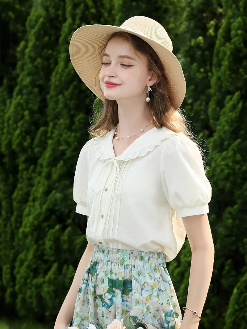women's lace-up Peter Pan collar blouse, view 3 - MRSLM