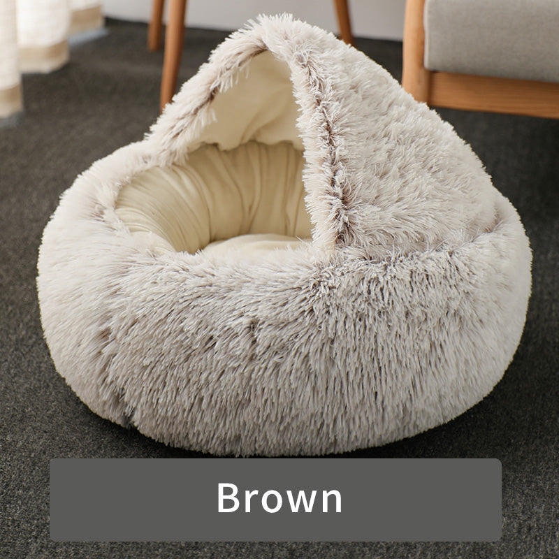 cozy round plush cat bed, view 2 - MRSLM