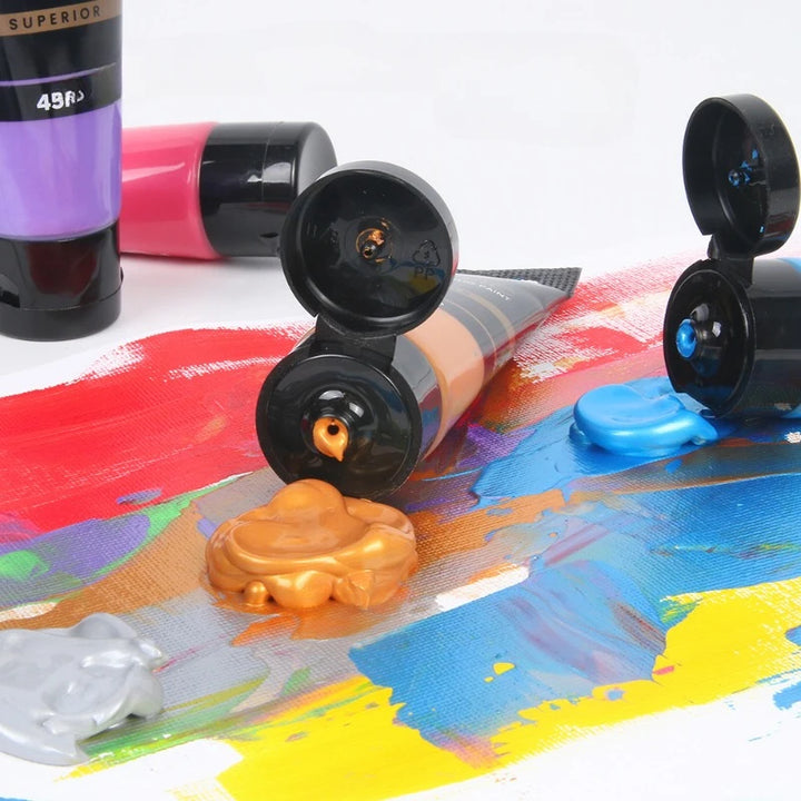 6-Color Acrylic Paint Set – Metallic &amp; Fluorescent, 45ML Bottled Paint for DIY Art &amp; Graffiti