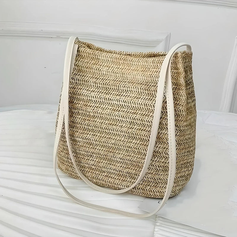 bohemian straw woven shoulder bag, view 4 - MRSLM