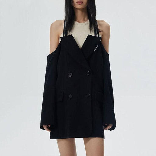 halter neck black blazer - MRSLM