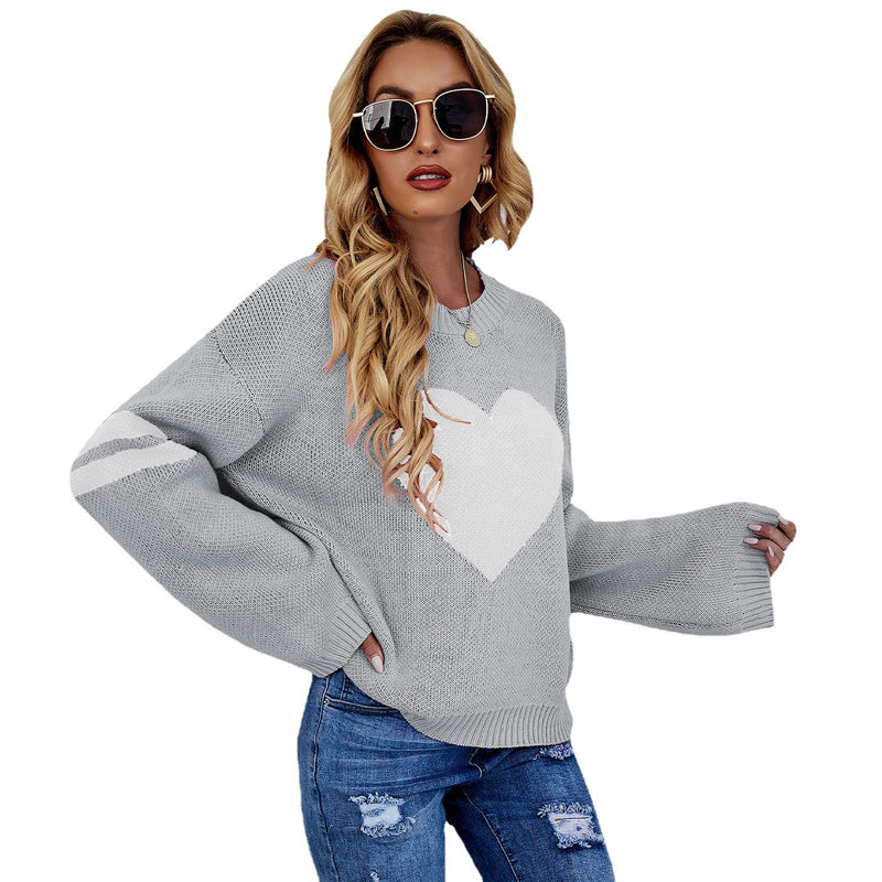women's heart pattern pullover sweater, view 3 - MRSLM