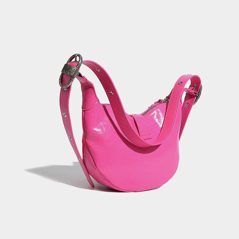 pink punk pu leather sling crossbody daypack, view 11 - MRSLM