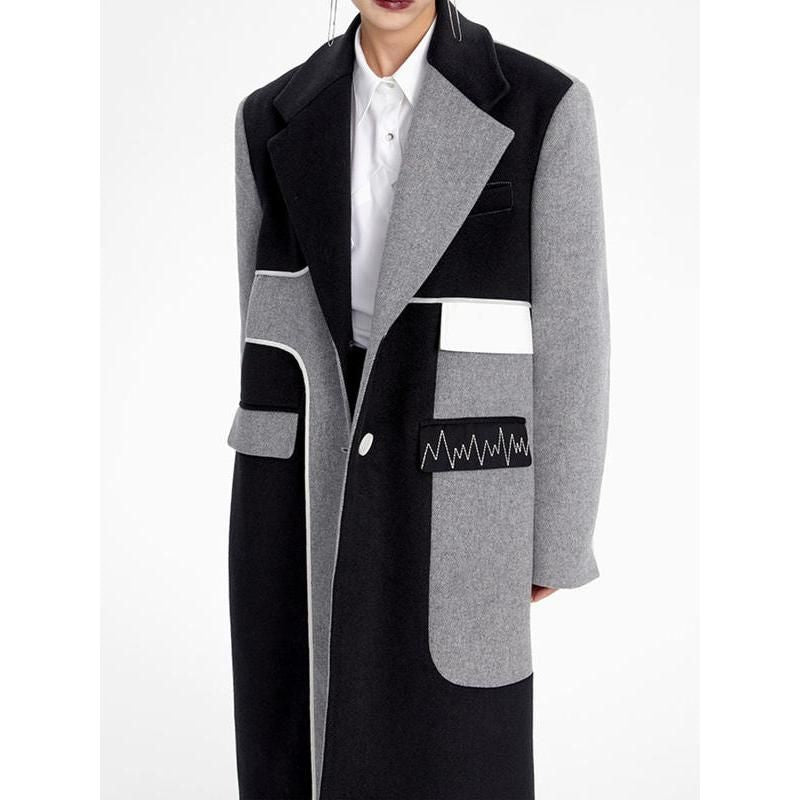woolen contrast color coat, view 5 - MRSLM