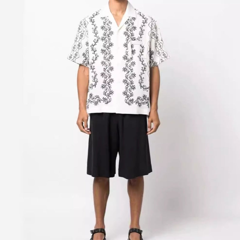 vine plant print short sleeve lapel shirt men, view 2 - MRSLM
