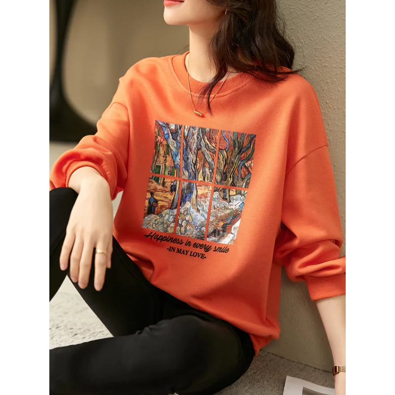 graphic print long sleeve pullover, view 3 - MRSLM