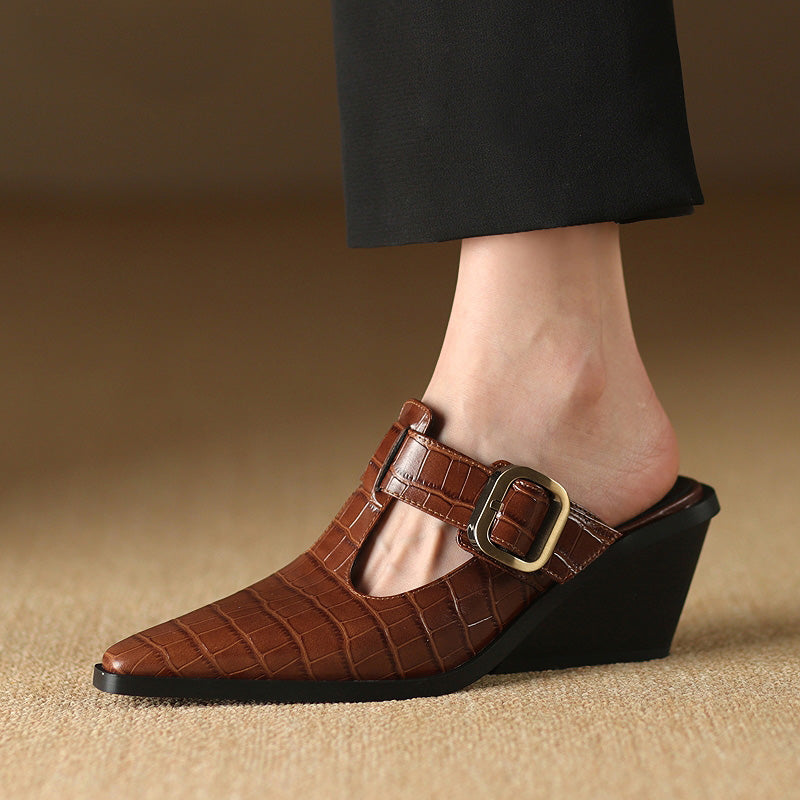 leather wedge mules, view 9 - MRSLM