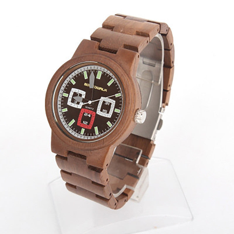 bamboo quartz watch black walnut strap, view 3 - MRSLM
