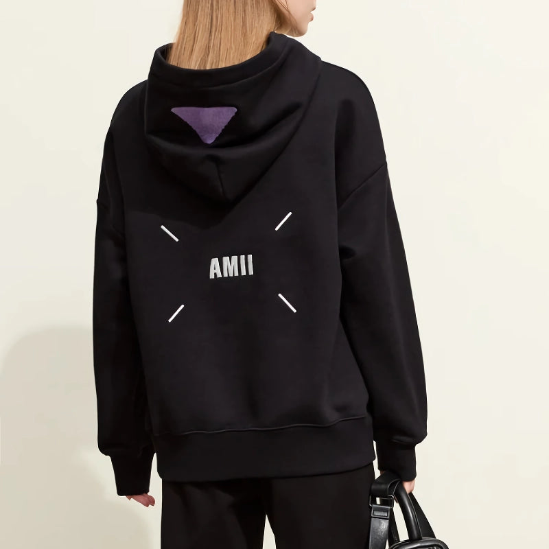 Fleece-lined patchwork embroidery hoodie, view 5 - MRSLM