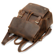crazy horse leather flap backpack, view 4 - MRSLM